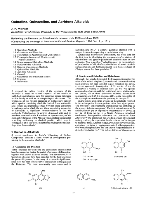 Quinoline, quinazoline, and acridone alkaloids