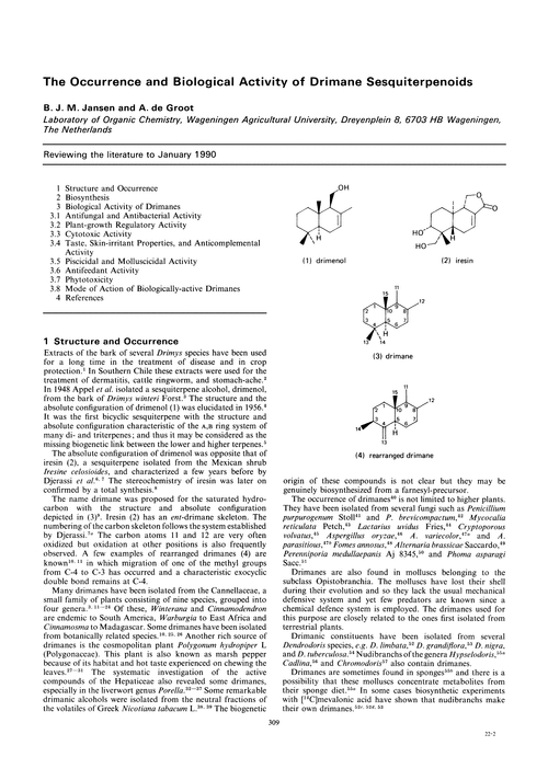 The occurrence and biological activity of drimane sesquiterpenoids