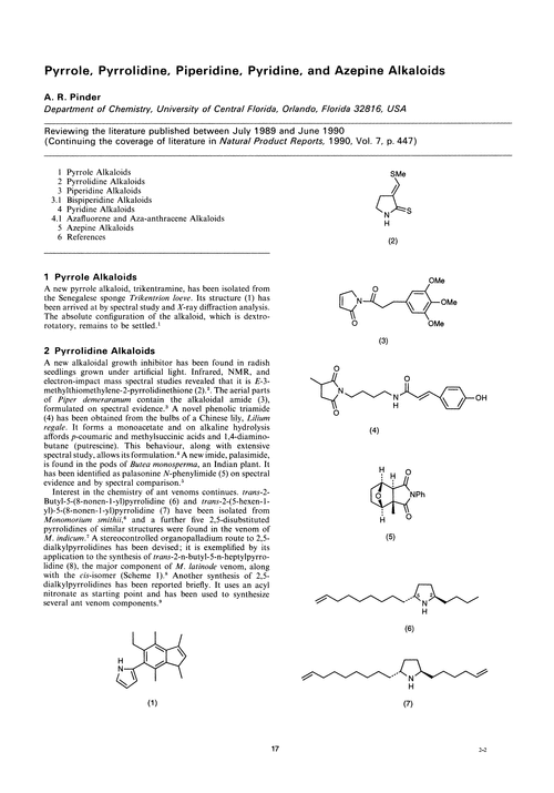 Pyrrole, pyrrolidine, piperidine, pyridine, and azepine alkaloids