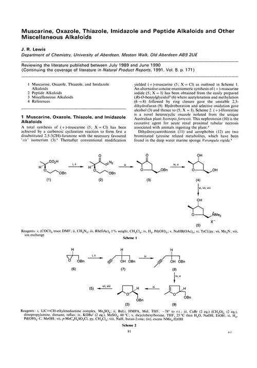 Muscarine, oxazole, thiazole, imidazole and peptide alkaloids and other miscellaneous alkaloids