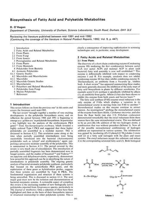 Biosynthesis of fatty acid and polyketide metabolites