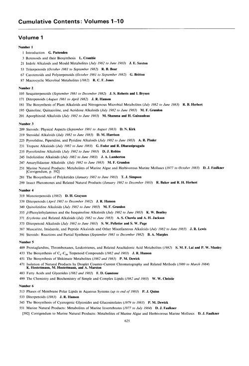 Cumulatives contents: volumes 1–10