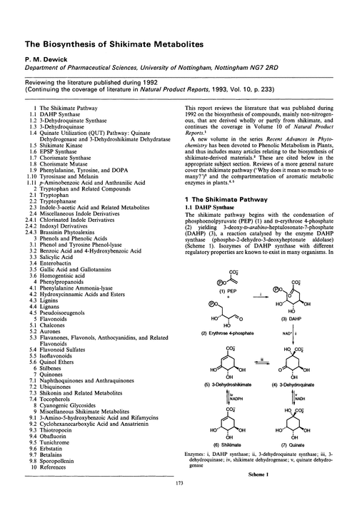 The biosynthesis of shikimate metabolites