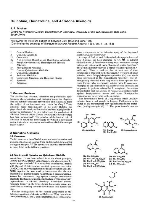 Quinoline, quinazoline, and acridone alkaloids