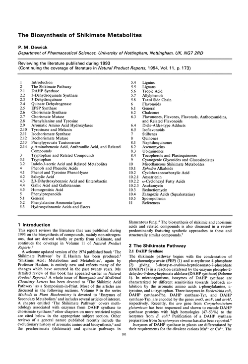 The biosynthesis of shikimate metabolites