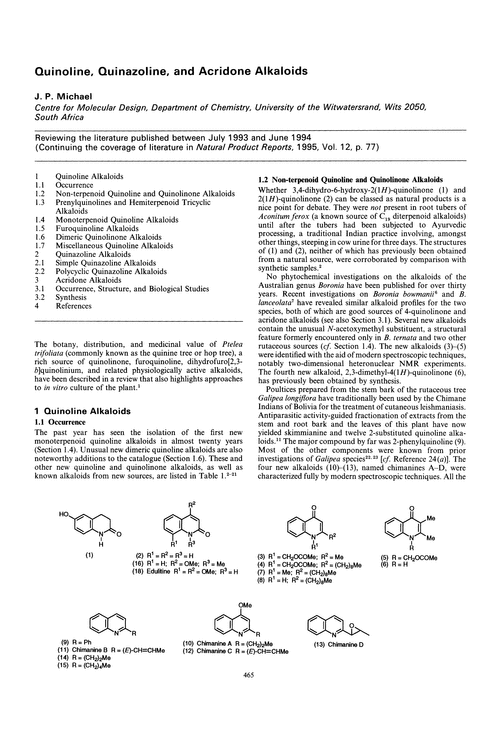 Quinoline, quinazoline, and acridone alkaloids