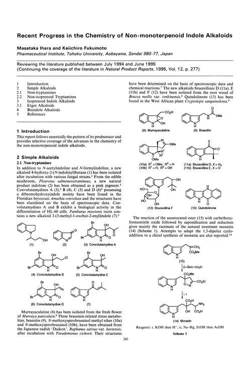 Recent progress in the chemistry of non-monoterpenoid indole alkaloids