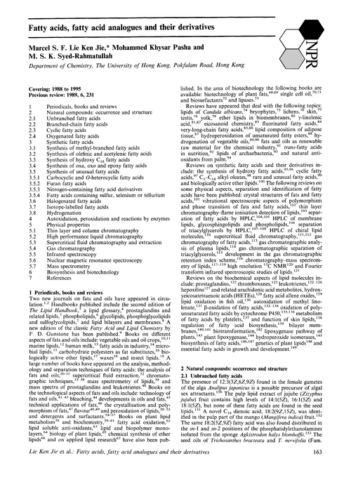 Fatty acids, fatty acid analogues and their derivatives