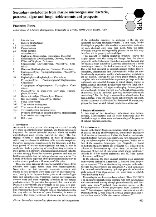 Secondary metabolites from marine microorganisms: bacteria, protozoa, algae and fungi. Achievements and prospects