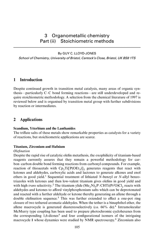 Chapter 3. Organometallic chemistry . Part (ii) Stoichiometric methods