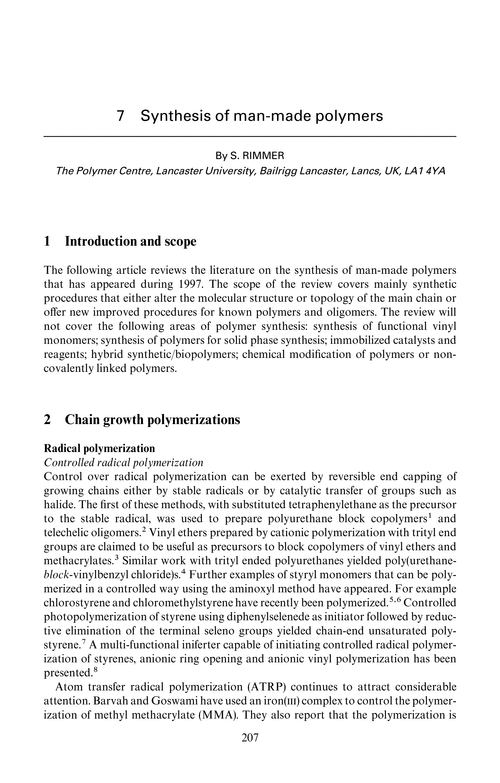 Chapter 7. Synthesis of man-made polymers