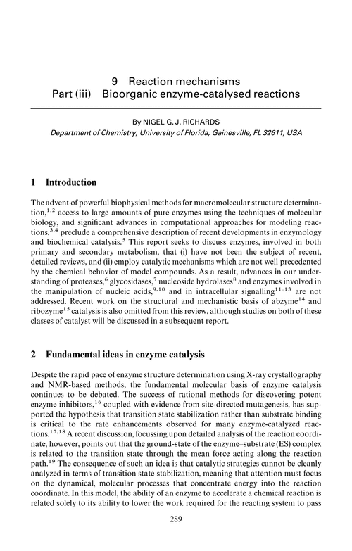 Chapter 9. Reaction mechanisms . Part (iii) Bioorganic enzyme-catalysed