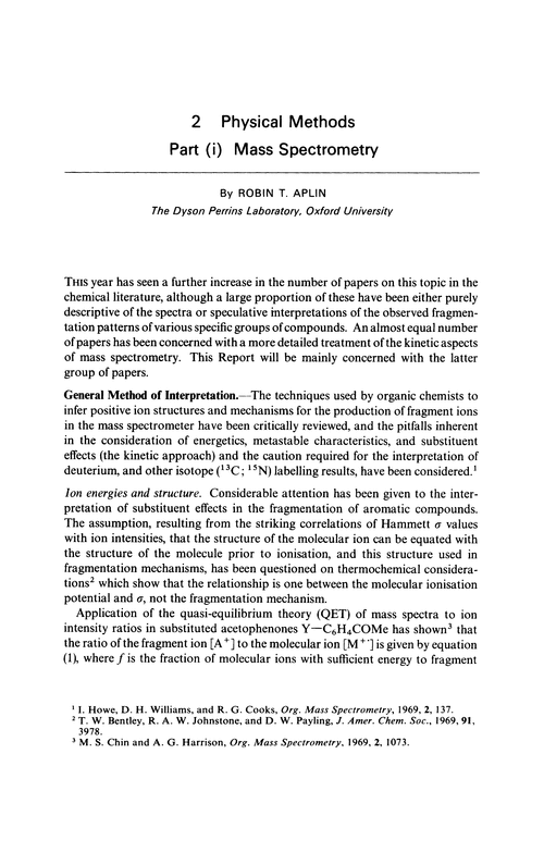 Chapter 2. Physical methods. Part (i) Mass spectrometry Annual