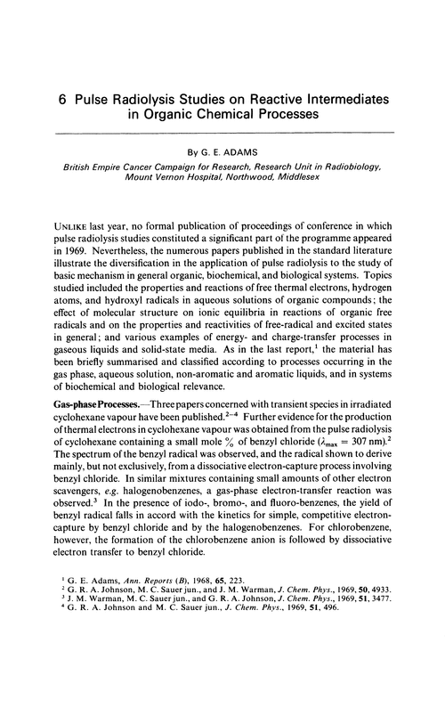 Chapter 6. Pulse radiolysis studies on reactive intermediates in organic chemical processes