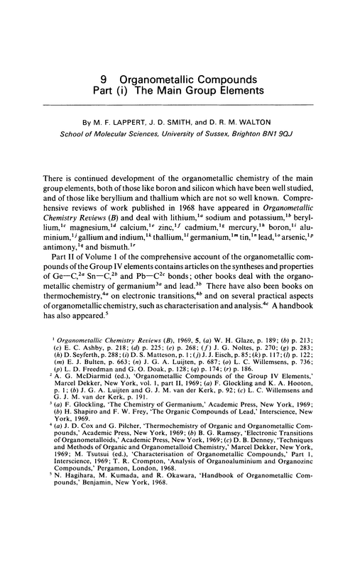 Chapter 9. Organometallic compounds. Part (i) The main group elements