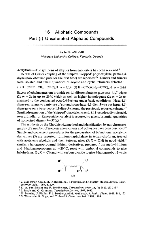 Chapter 16. Aliphatic compounds. Part (i) Unsaturated aliphatic compounds