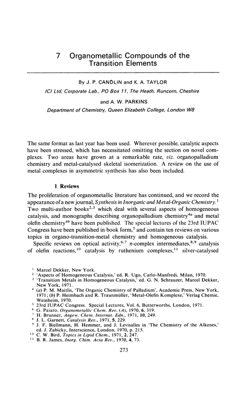 Chapter 7 Organometallic Compounds Of The Transition Elements
