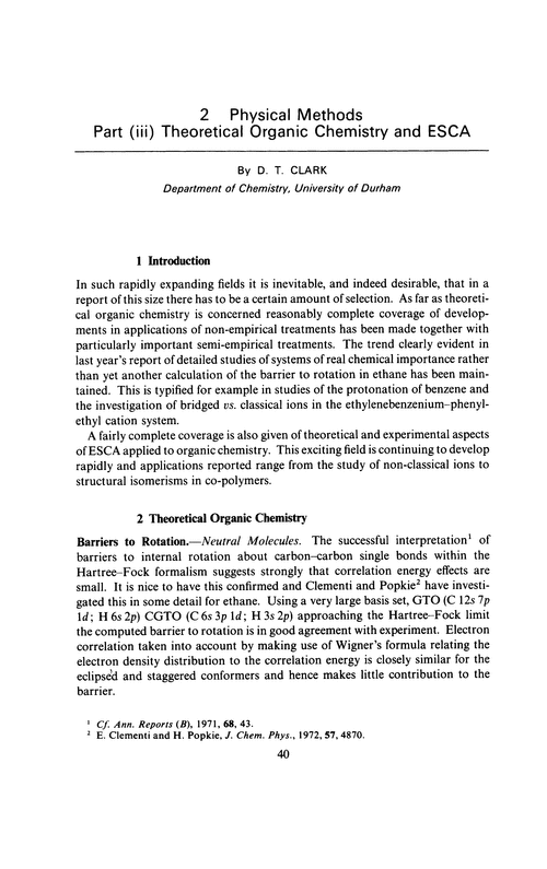 Chapter 2. Physical methods. Part (iii) Theoretical organic chemistry and ESCA
