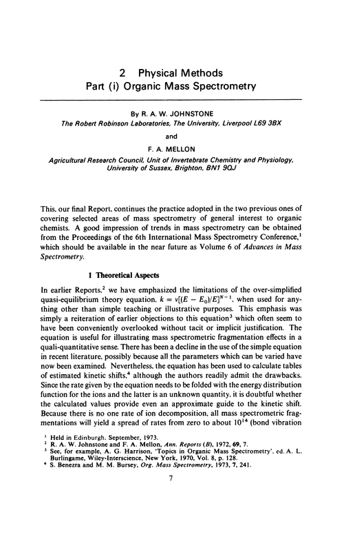 Chapter 2. Physical methods. Part (i) Organic mass spectrometry