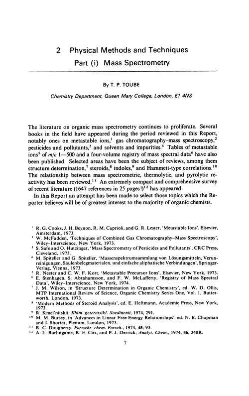 Chapter 2. Physical methods and techniques. Part (i) Mass spectrometry