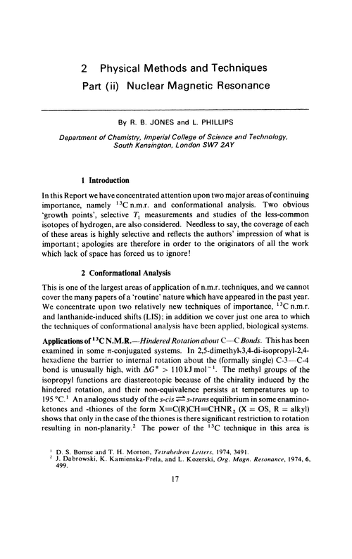 Chapter 2. Physical methods and techniques. Part (ii) Nuclear magnetic resonance