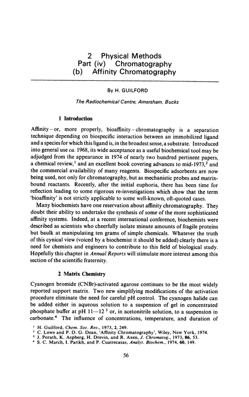 Chapter 2. Physical methods. Part (iv) Chromatography. (b) Affinity chromatography