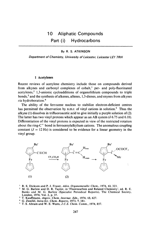 Chapter 10. Aliphatic compounds. Part (i) Hydrocarbons