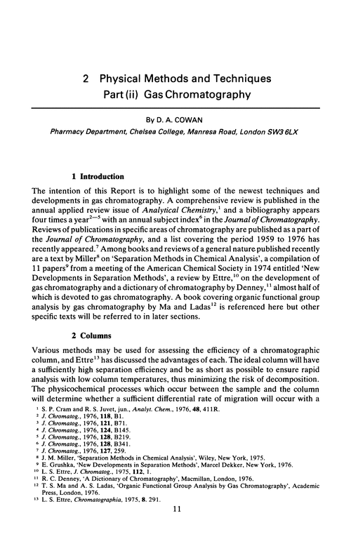 Chapter 2. Physical methods and techniques. Part (ii) Gas chromatography