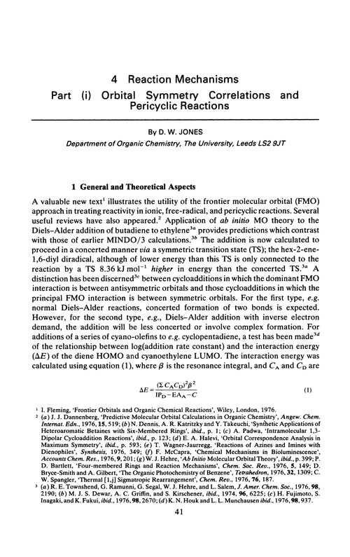 Chapter 4. Reaction mechanisms. Part (i) Orbital symmetry correlations and pericyclic reactions