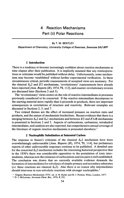 Chapter 4. Reaction mechanisms. Part (ii) Polar reactions