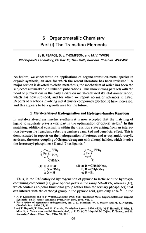 Chapter 6. Organometallic chemistry. Part (i) The transition elements
