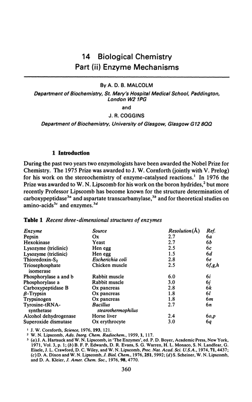 Chapter 14. Biological chemistry. Part (ii) Enzyme mechanisms