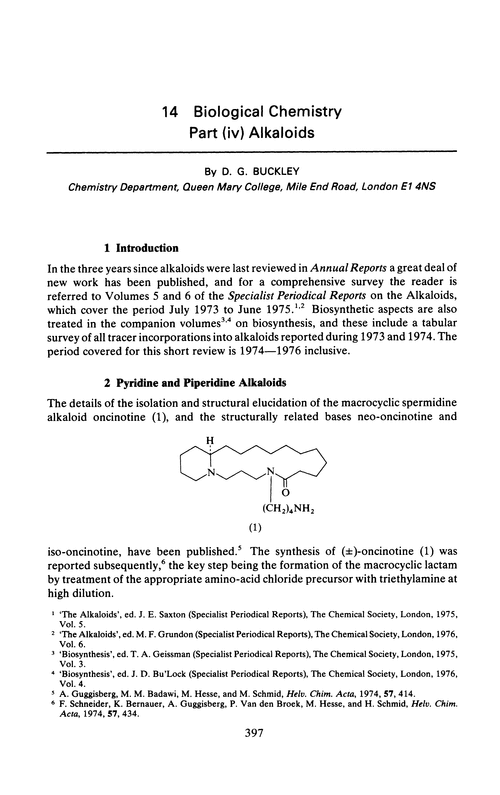 Chapter 14. Biological chemistry. Part (iv) Alkaloids