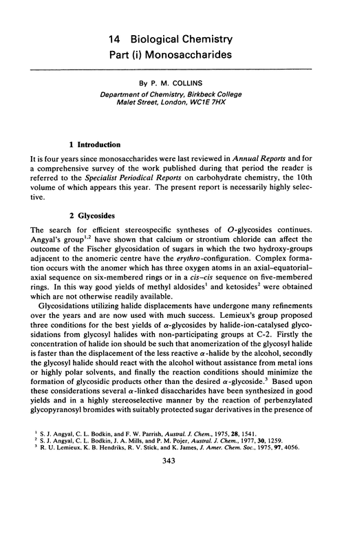 Chapter 14. Biological chemistry. Part (i) Monosaccharides
