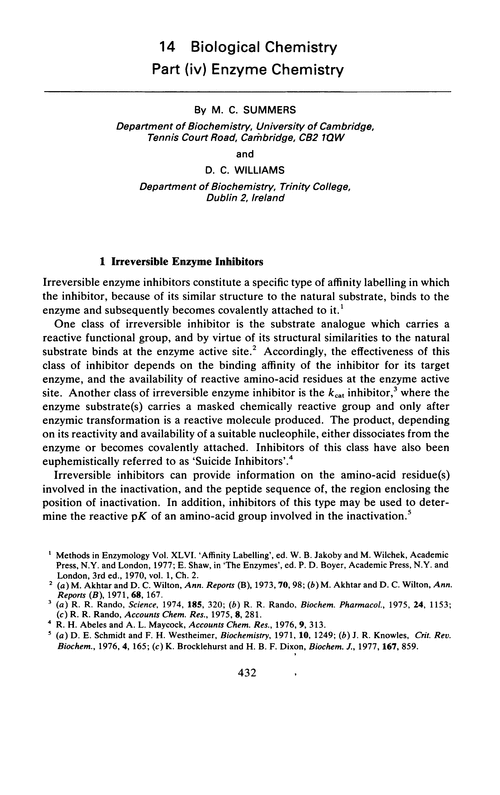 Chapter 14. Biological chemistry. Part (iv) Enzyme chemistry