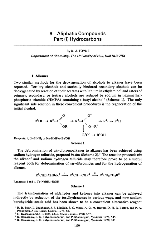 Chapter 9. Aliphatic compounds. Part (i) Hydrocarbons