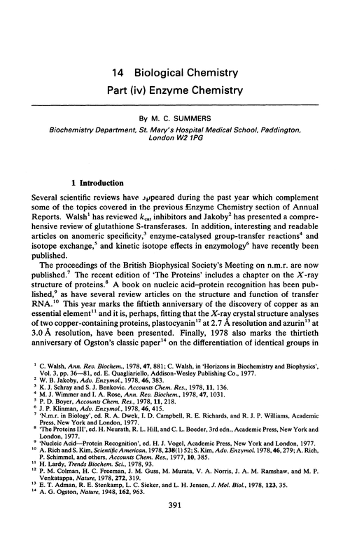 Chapter 14. Biological chemistry. Part (iv) Enzyme chemistry