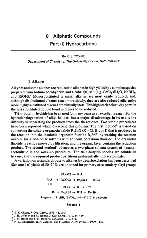 Chapter 8. Aliphatic compounds. Part (i) Hydrocarbons