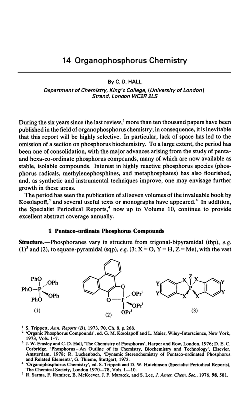 Chapter 14. Organophosphorus chemistry