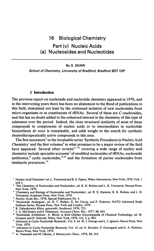 Chapter 16. Biological chemistry. Part (v) Nucleic acids. (a) Nucleosides and nucleotides