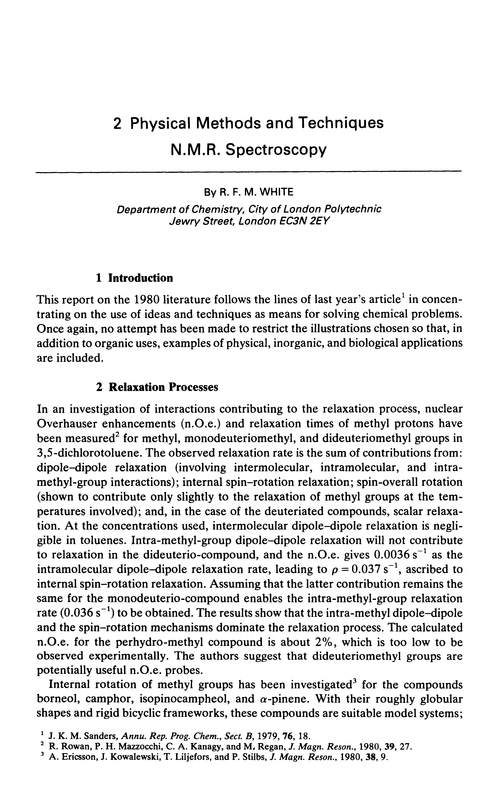 Chapter 2. Physical methods and techniques. N.M.R. spectroscopy