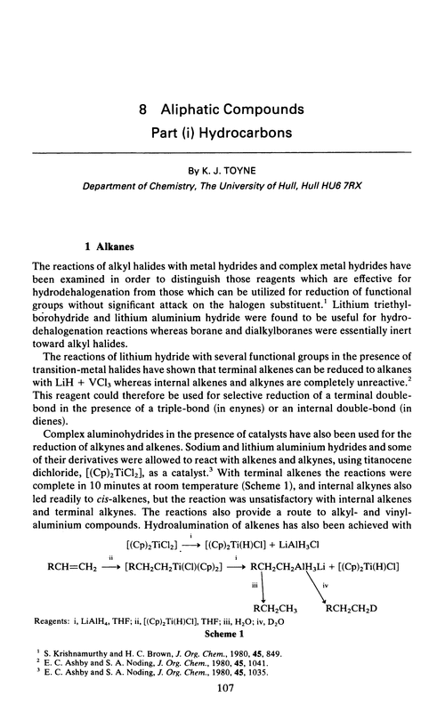 Chapter 8. Aliphatic compounds. Part (i) Hydrocarbons