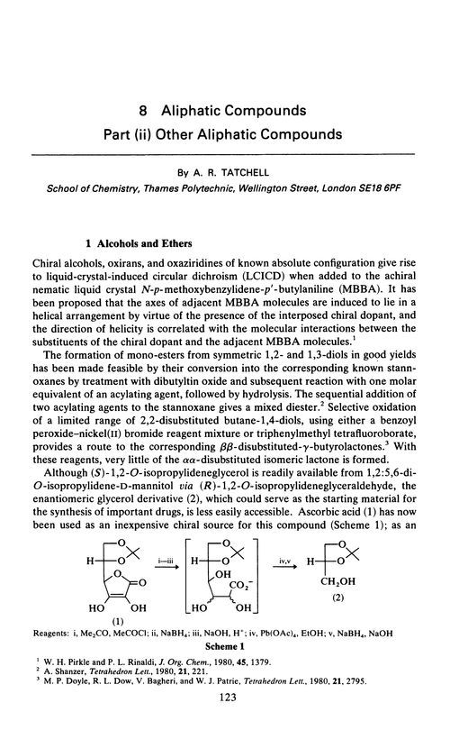 Chapter 8. Aliphatic compounds. Part (ii) Other aliphatic compounds