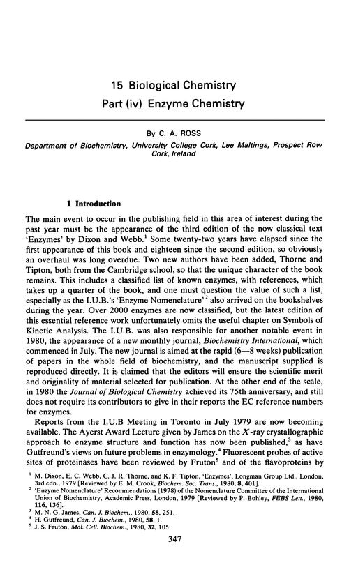 Chapter 15. Biological chemistry. Part (iv) Enzyme chemistry