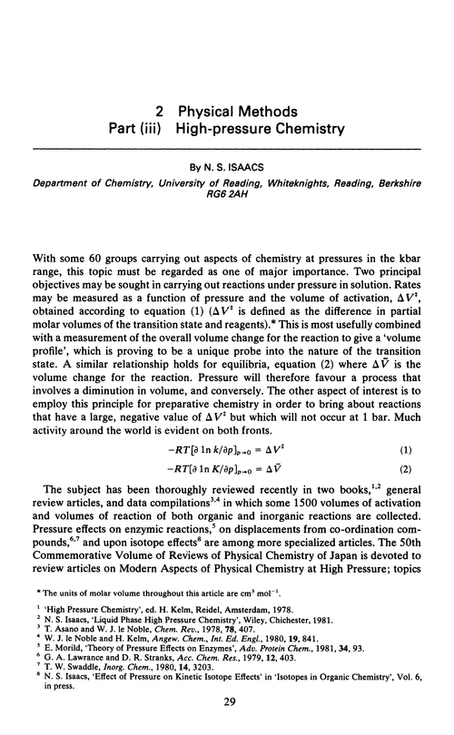 Chapter 2. Physical methods. Part (iii) High-pressure chemistry