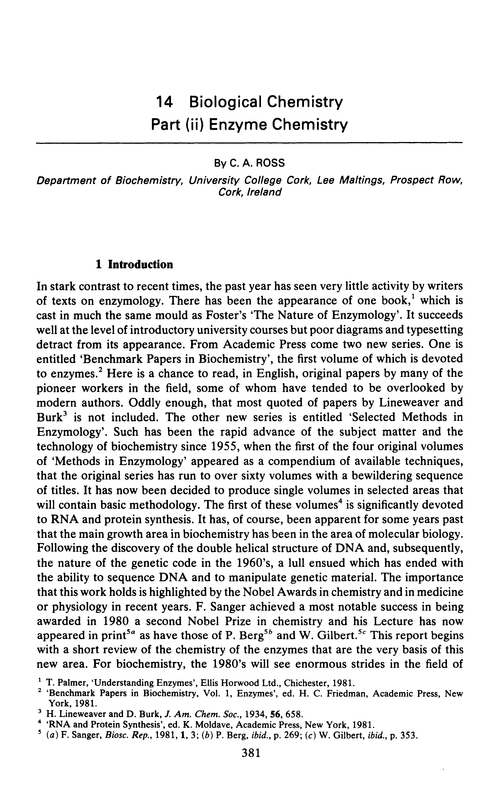 Chapter 14. Biological chemistry. Part (ii) Enzyme chemistry