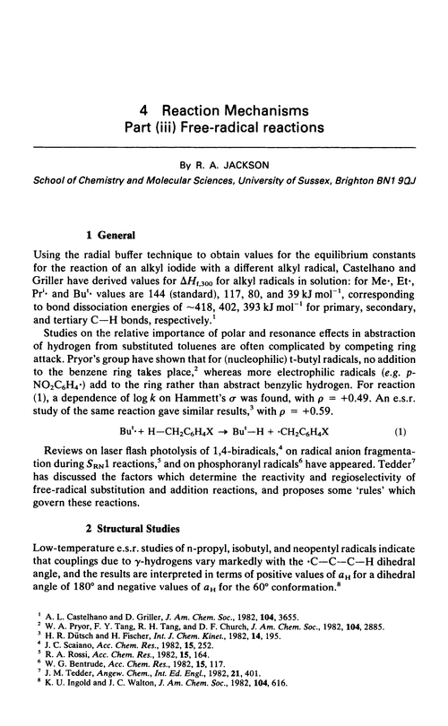 Chapter 4. Reaction mechanisms. Part (iii) Free-radical reactions