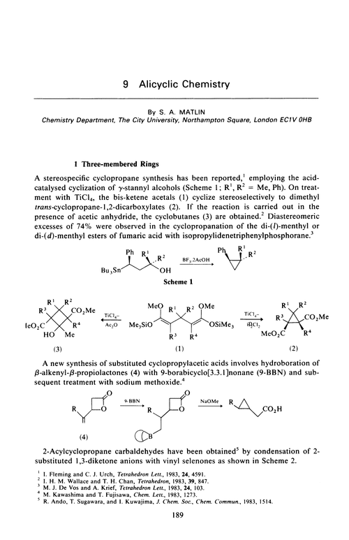 Chapter 9. Alicyclic chemistry