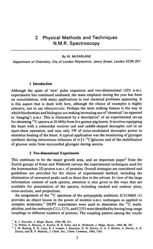Chapter 2. Physical methods and techniques. N.M.R. spectroscopy