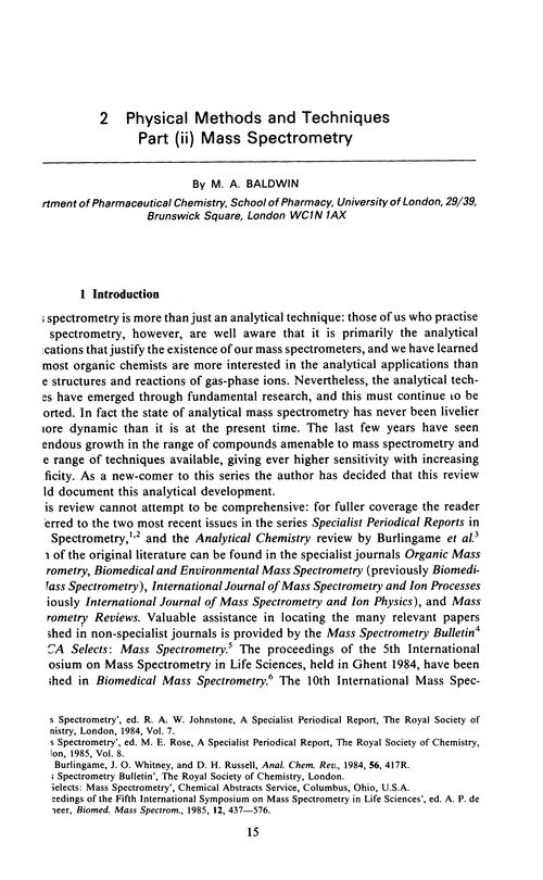 Chapter 2. Physical methods and techniques. Part (ii) Mass spectrometry